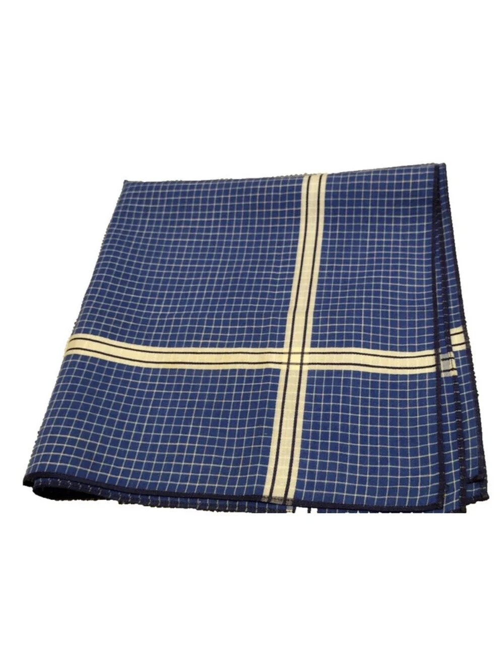 Vintage 1950s Men's Cotton Handkerchief Scarf Blue Squares Cream White Stripes